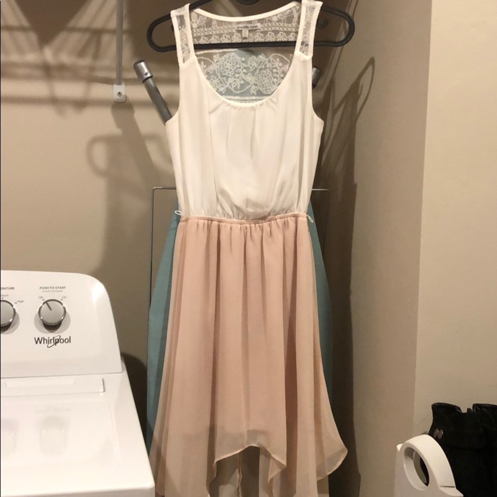 White and Tan High Low Dress